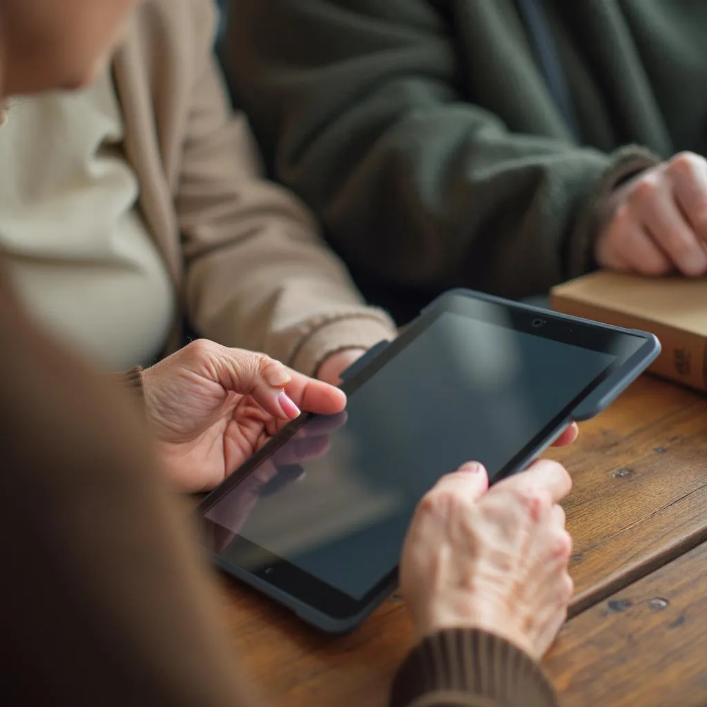 Senior učící se používat tablet